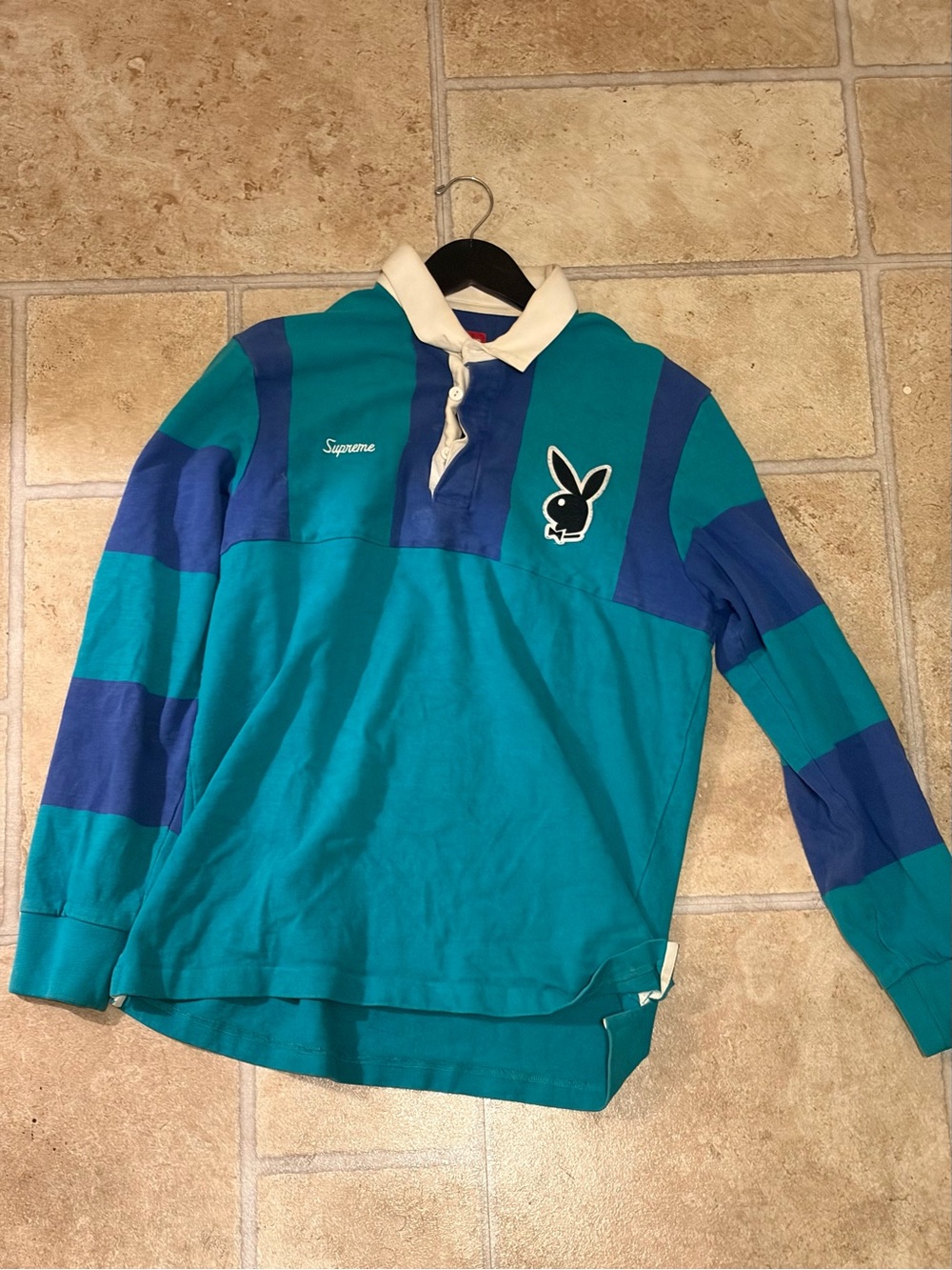 Supreme Teal & Blue Rugby Shirt with Playboy Patch